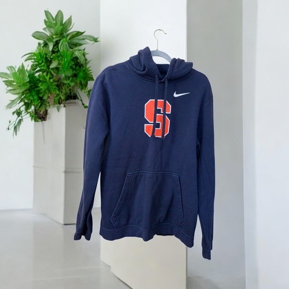 Nike Syracuse Pullover Hoodie‎ Sweatshirt College Logo Orange Navy Mens L - Picture 1 of 9